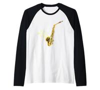 Saxofonista Música Jazz Notas Musicales Instrumento Saxofón Camiseta Manga Raglan