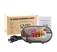 SAXOJONON Reloj despertador digital LED RGB con pantalla de 5,5 pulgadas, gran superficie de espejo, función de atenuación, volumen de alarma ajustable, dos puertos USB, función de repetición y