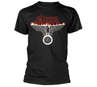 Saxon 'Burning Wheels Of Steel' (Negro) T-Shirt - ¡NUEVO Y OFICIAL