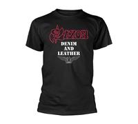 SAXON - DENIM AND LEATHER BLACK T-Shirt X-Large