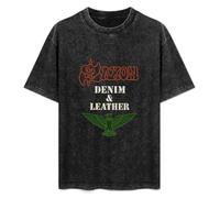 Saxon Denim and Leather Mens T-Shirt Black Unisex Top tee XL