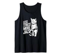 Saxophone Cat Less Stress More Jazz Camiseta sin Mangas