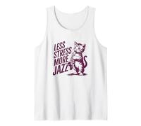 Saxophone Cat Less Stress More Jazz Camiseta sin Mangas