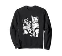 Saxophone Cat Less Stress More Jazz Sudadera