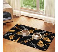 Saxophone Trombone Music Black,Waterproof Pet Feeding Mat,PU Leather Placemats for Cat Dog Water Bowl,Food Mats,30x45cm