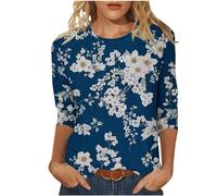 Saxrel Camisetas para mujer, mangas 3/4 de longitud, estampado floral, cuello redondo, blusas de verano, blusa suelta, estilo primavera, tops para mujer, talla grande, suéter para mujer, sudaderas
