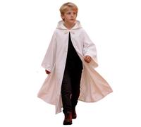 Saxrel Capa con capucha para niños y niñas, disfraz medieval con lazo frontal, disfraz medieval para Halloween, escuela, cosplay, escenario, fiestas de cumpleaños, blanco, 13-14 años