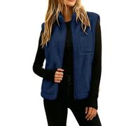 Saxrel Chaleco de forro polar para mujer, cuello alto, cremallera completa | Chalecos de peluche cálidos de invierno con bolsillos, chaleco térmico mullido, sin mangas, para oficina, viajes, viajes