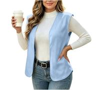 Saxrel Chaleco ligero de forro polar abierto para mujer, bolsillos laterales, 1 azul claro., XXL
