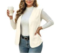Saxrel Chaleco ligero de forro polar abierto para mujer, bolsillos laterales, 1 beige., S