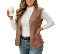 Saxrel Chaleco ligero de forro polar abierto para mujer, bolsillos laterales, 1 marrón., M