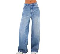 Saxrel Jeans de pierna ancha para mujer, jeans holgados de cintura alta, jeans para mujer, pantalones de mezclilla Y2K, jeans holgados, talla A 37, 1 azul oscuro., XL