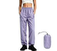Saxrel Pantalones deportivos impermeables para mujer, pantalones de lluvia plegables, cintura alta elástica, bolsillos laterales con cremallera, pantalones de senderismo para correr al aire libre