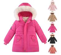 Saxrel Parka de invierno acolchada con capucha para niñas, chaquetas gruesas con cremallera y bolsillo, forro polar resistente al viento, para 3-6 años, escuela, al aire libre, caminar, uso casual