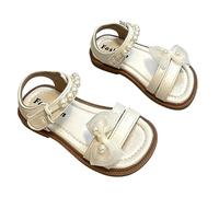 Saxrel Sandalias de punta abierta con detalles de lazo de perlas para niñas, sandalias casuales de EVA con hebilla ajustable, suela antideslizante suave, zapatos de 2 a 10 años para salidas de verano