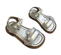 Saxrel Sandalias de punta abierta con detalles de lazo de perlas para niñas, sandalias casuales de EVA con hebilla ajustable, suela antideslizante suave, zapatos de 2 a 10 años para salidas de verano