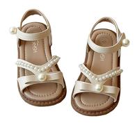 Saxrel Sandalias de punta abierta con detalles de lazo de perlas para niñas, sandalias casuales - Hebilla ajustable, suela de goma antideslizante suave, zapatos de 1 a 8 años para verano, juego al
