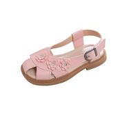 Saxrel Sandalias de verano con puntera cerrada para niñas, con bonitos detalles florales, correa de hebilla, suela antideslizante, zapatos de princesa de 4 a 11 años para playa, salidas informales