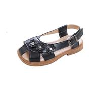 Saxrel Sandalias de verano con puntera cerrada para niñas, con bonitos detalles florales, correa de hebilla, suela antideslizante, zapatos de princesa de 4 a 11 años para playa, salidas informales