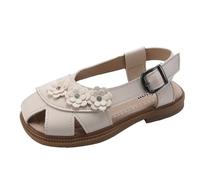 Saxrel Sandalias de verano con puntera cerrada para niñas, con bonitos detalles florales, correa de hebilla, suela antideslizante, zapatos de princesa de 4 a 11 años para playa, salidas informales