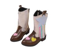 Saxrel Star & Colorful Heart - Botas escolares de media pantorrilla para niñas, zapatos de senderismo de piel sintética con cremallera lateral y lengüeta para niños, botas para fiestas, suela