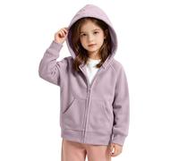 Saxrel Sudadera con capucha de algodón para niñas, con cremallera completa, cálida y bolsillo, 1 morado., 12-13 años