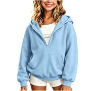 Saxrel Sudadera con capucha y media cremallera para niñas, con bolsillo tipo canguro, 1 azul., 13-14 años