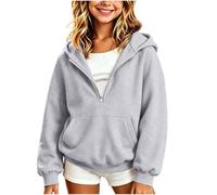 Saxrel Sudadera con capucha y media cremallera para niñas, con bolsillo tipo canguro, 1 gris., 13-14 años
