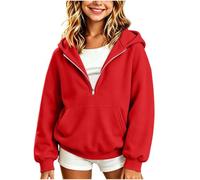 Saxrel Sudadera con capucha y media cremallera para niñas, con bolsillo tipo canguro, 1 rojo., 13-14 años