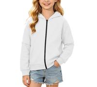 Saxrel Sudadera de manga larga con capucha y cremallera para niñas, 1 blanco., 12-13 años