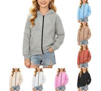 Saxrel Sudadera de manga larga con capucha y cremallera para niñas, 1 gris., 12-13 años