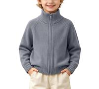 Saxrel Suéter de punto para niños, cuello alto, cremallera completa, suéter de invierno, 1 gris., 12-13 años