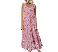 Saxrel Vestidos para mujer con tirantes delgados del Reino Unido, sin mangas, plisado, vestido de verano, estampado floral, maxi bohemio, vestido de sol, vestido casual, vestido de playa, vocación,