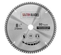 Saxton TCT - Hoja de sierra circular de mitra para madera (210 mm x 80 T x 25,4 mm), diámetro interior para sierras Evolution Rage