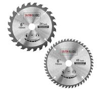 Saxton TCT - Hojas de sierra circulares (2 unidades, 150 x 20 mm, orificio de 24 y 48 dientes, anillo de 16 mm y 10 mm, compatible con Ryobi, Bosch, Makita y Dewalt)