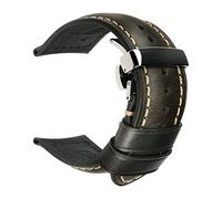 SAXTZDS Correa de reloj de cuero genuino de 18mm - 26mm Correa de reloj de cuero vintage para hombres con cierre de hebilla de mariposa, 24mm