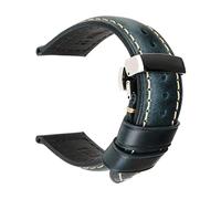 SAXTZDS Correa de reloj de cuero genuino de 18mm - 26mm Correa de reloj de cuero vintage para hombres con cierre de hebilla de mariposa, Azul, 22mm