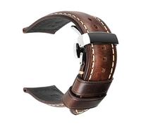 SAXTZDS Correa de reloj de cuero genuino de 18mm - 26mm Correa de reloj de cuero vintage para hombres con cierre de hebilla de mariposa, Marron oscuro, 22mm