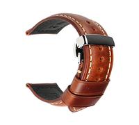 SAXTZDS Correa de reloj de cuero genuino de 18mm - 26mm Correa de reloj de cuero vintage para hombres con cierre de hebilla de mariposa, Marrón claro, 22mm