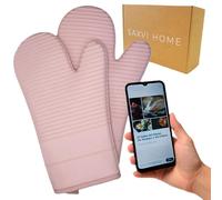 SAXVI Home Set de 2 Guantes de Horno Profesionales - Manoplas de Cocina de Silicona Antideslizante Resistente al Calor - Utensilios y Accesorios para Repostería y Barbacoa - Recetario QR (Light Pink)