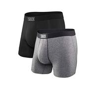 Saxx Men's Underwear Ropa Interior para Hombre - Calzoncillos Bóxer Vibe SUAVIDAD Extrema con Soporte Interno Pouch TM Integrado - Paquete de 2, Negro/Gris,S