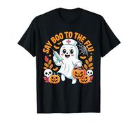 Say Boo To The Flu Retro Nurse Ghost Halloween Vacuna Camiseta
