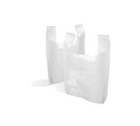 SAYBIO - Bolsas de transporte blancas con asas, bolsas de plástico de 25 x 38 x 46 cm, bolsas de plástico duraderas con asas, bolsas de plástico reutilizables para compras, 15 micras (100)