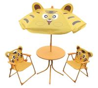 SAYEYBU Conjunto De Patio Infantil De 4 Piezas, Mesa De Picnic De JardíN para NiñOs PequeñOs, con Sombrilla Y 2 Sillas Plegables, Conjunto De Muebles De Exterior para NiñOs,04