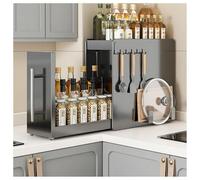 SAYEYBU Especiero Estrecho con CajóN, Estante ExtraíBle para Encimera Cocina con Ganchos MagnéTicos, Estante Pie para Condimentos, para Frascos, Sal, Salsas y Vinagre,Negro,11.5 * 35 * 34cm