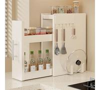 SAYEYBU Especiero Estrecho con CajóN, Estante ExtraíBle para Encimera Cocina con Ganchos MagnéTicos, Estante Pie para Condimentos, para Frascos, Sal, Salsas y Vinagre,Blanca,11.5 * 35 * 46cm