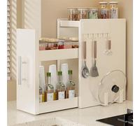 SAYEYBU Especiero Estrecho con CajóN, Estante ExtraíBle para Encimera Cocina con Ganchos MagnéTicos, Estante Pie para Condimentos, para Frascos, Sal, Salsas y Vinagre,Blanca,22.5 * 35 * 46cm
