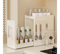 SAYEYBU Especiero Estrecho con CajóN, Estante ExtraíBle para Encimera Cocina con Ganchos MagnéTicos, Estante Pie para Condimentos, para Frascos, Sal, Salsas y Vinagre,Blanca,22.5 * 35 * 34cm