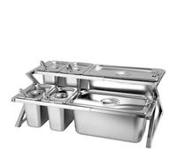 SAYEYBU EstacióN Almacenamiento Ingredientes Pizza, Contenedores Condimentos Ajustables Acero Inoxidable 1 y 2 Filas con Tapas Cucharas, Exhibidor Servir Alimentos, EstacióN Buffet Cocina Hogar,19