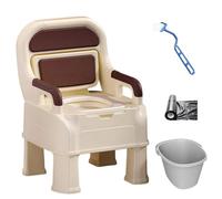 SAYEYBU Inodoro PortáTil Cabecera, Inodoro Auxiliar con Respaldo Suave y Acolchado, Silla Inodoro con Altura Asiento Ajustable, FáCil Montar, Silla Ducha, para Personas Mayores y Discapacidad,Marrón